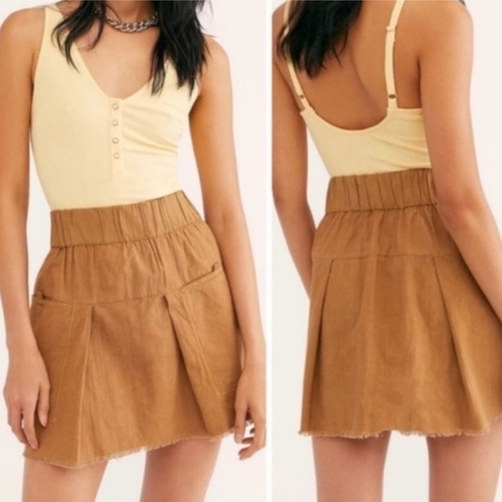 Free People Mariposa Mini Skirt Small 100% Cotton Utility Boho FrRaw Hem Pockets